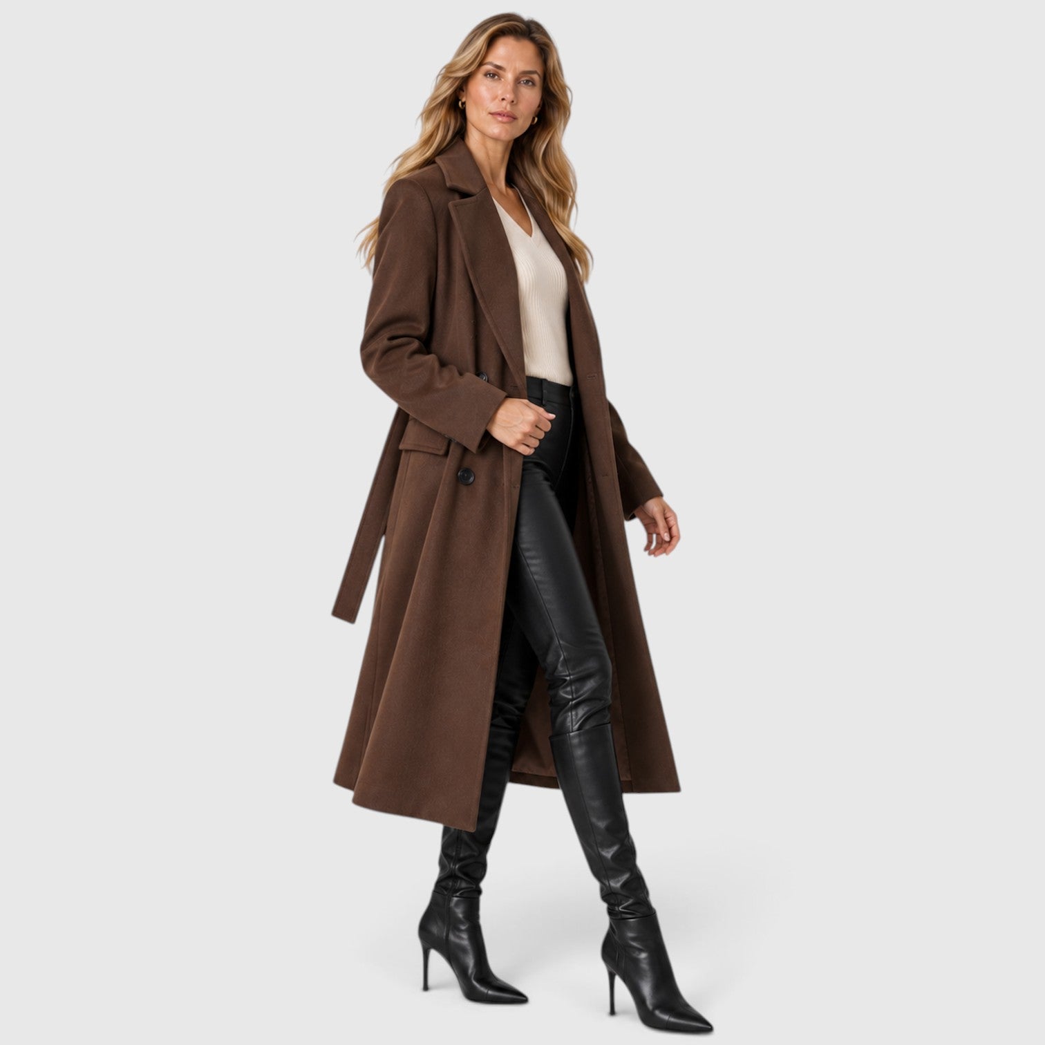 Monvaline | Women’s Long Double Breasted Coat for Cold Weather