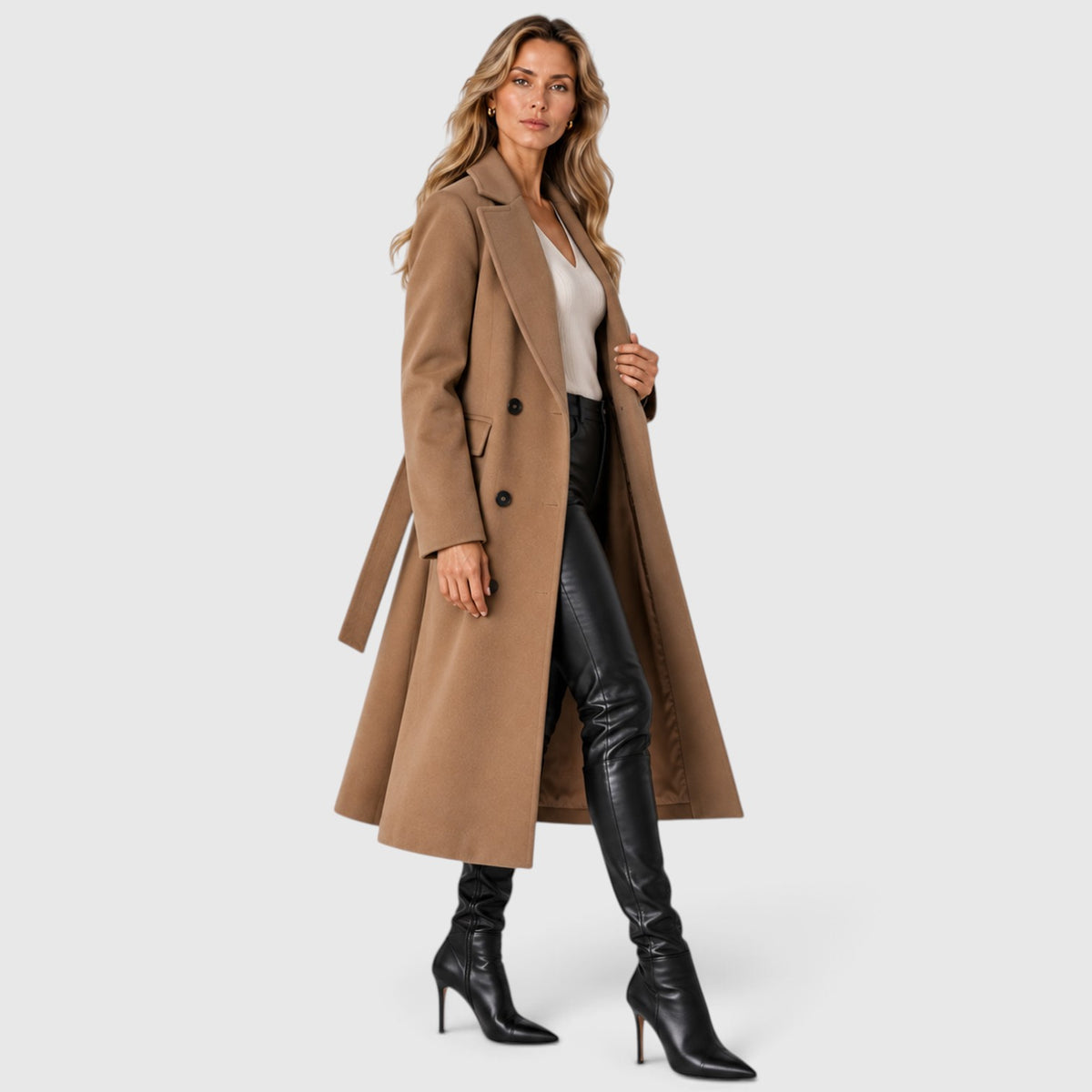 Monvaline | Women’s Long Double Breasted Coat for Cold Weather