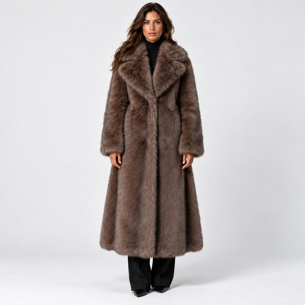 Monvaline | Women’s Long Faux Fur Coat for Cold Weather