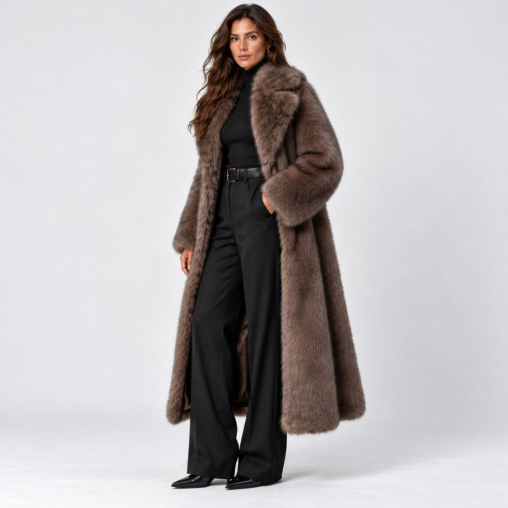 Monvaline | Women’s Long Faux Fur Coat for Cold Weather