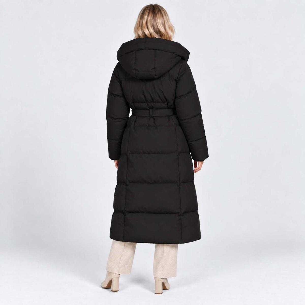 Monvaline | Women’s Long Puffer Coat – Oversized Hood & Waist Belt
