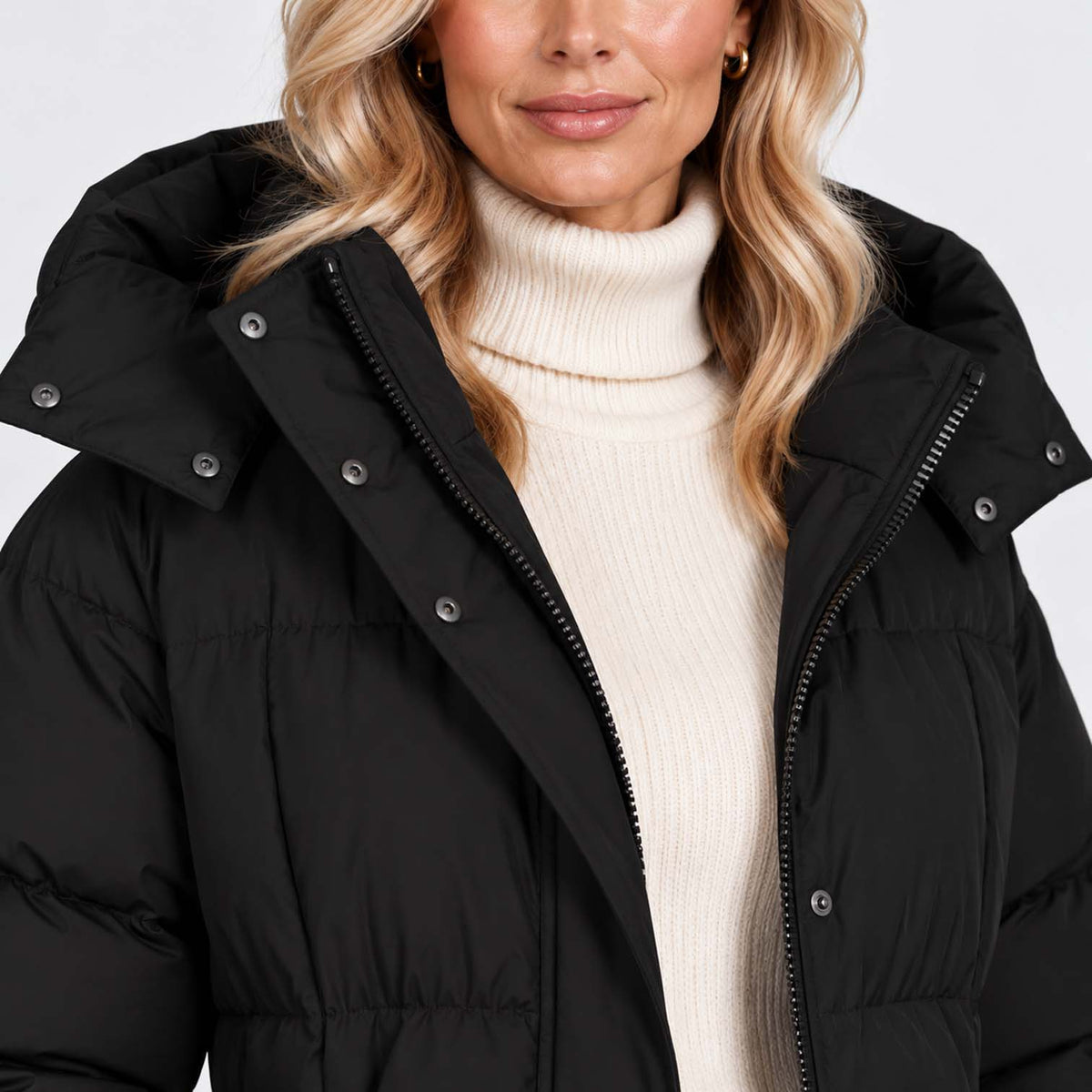 Monvaline | Women’s Long Puffer Coat – Oversized Hood & Waist Belt