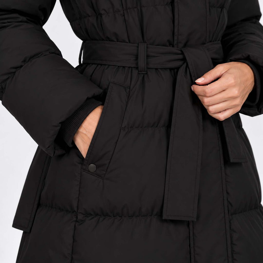 Monvaline | Women’s Long Puffer Coat – Oversized Hood & Waist Belt