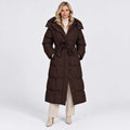 Monvaline | Women’s Long Puffer Coat – Oversized Hood & Waist Belt