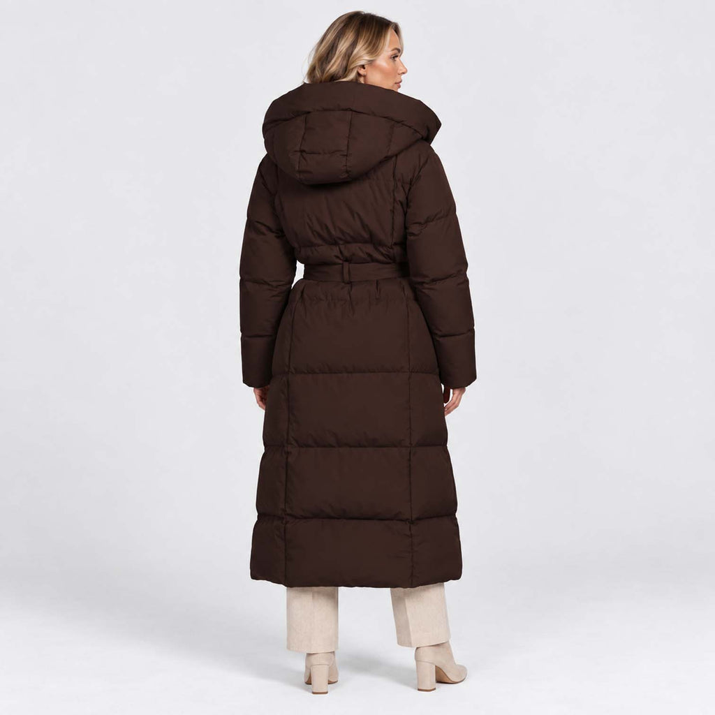 Monvaline | Women’s Long Puffer Coat – Oversized Hood & Waist Belt