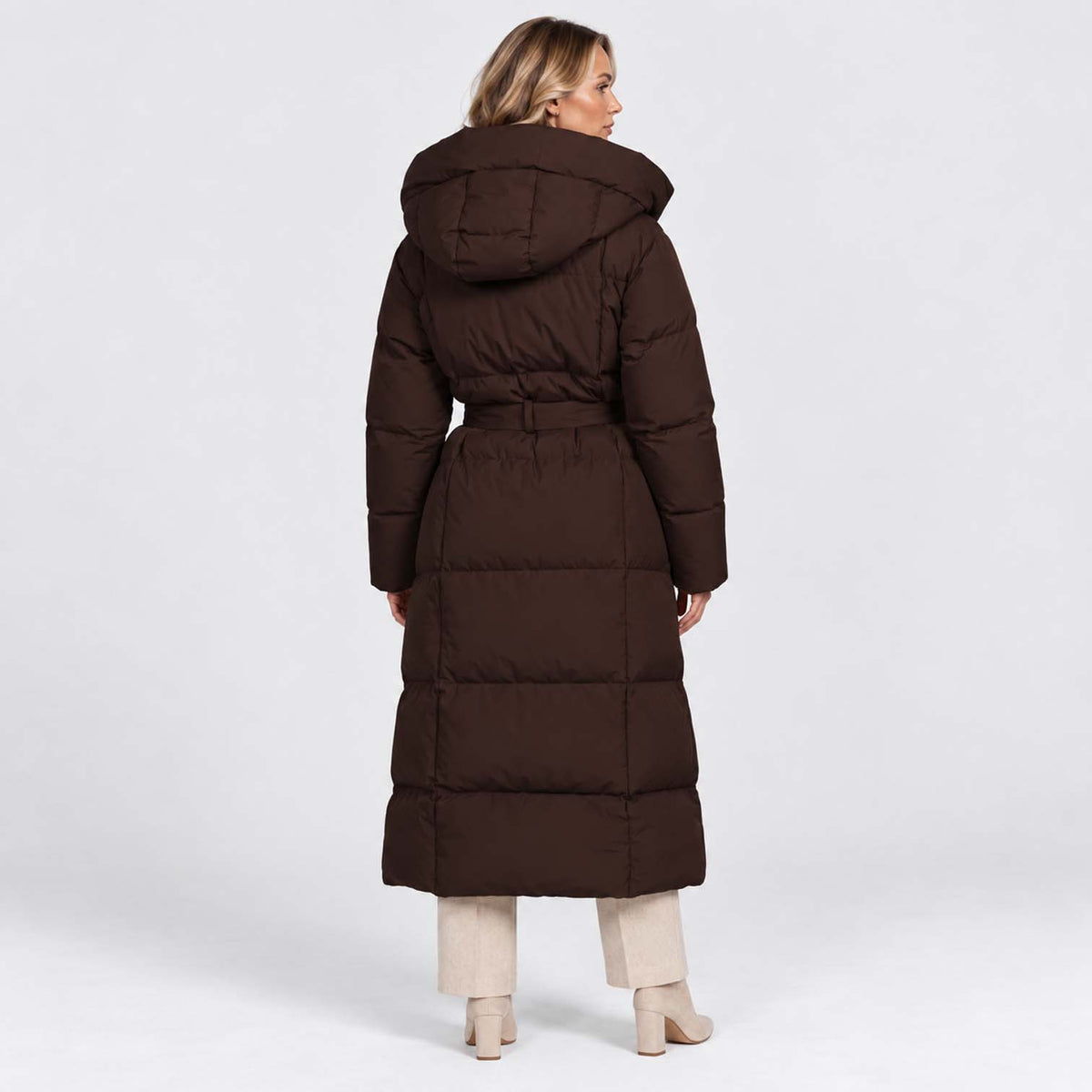 Monvaline | Women’s Long Puffer Coat – Oversized Hood & Waist Belt