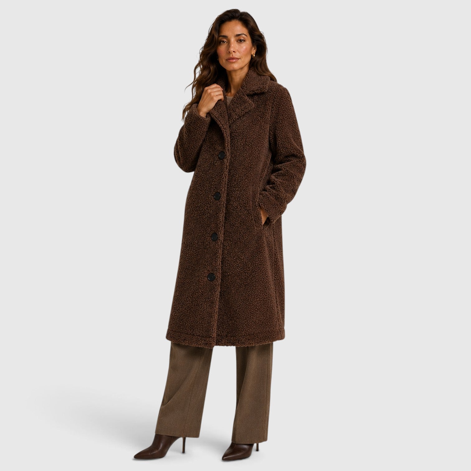 Monvaline | Women’s Long Teddy Fleece Coat – Button Front Borg