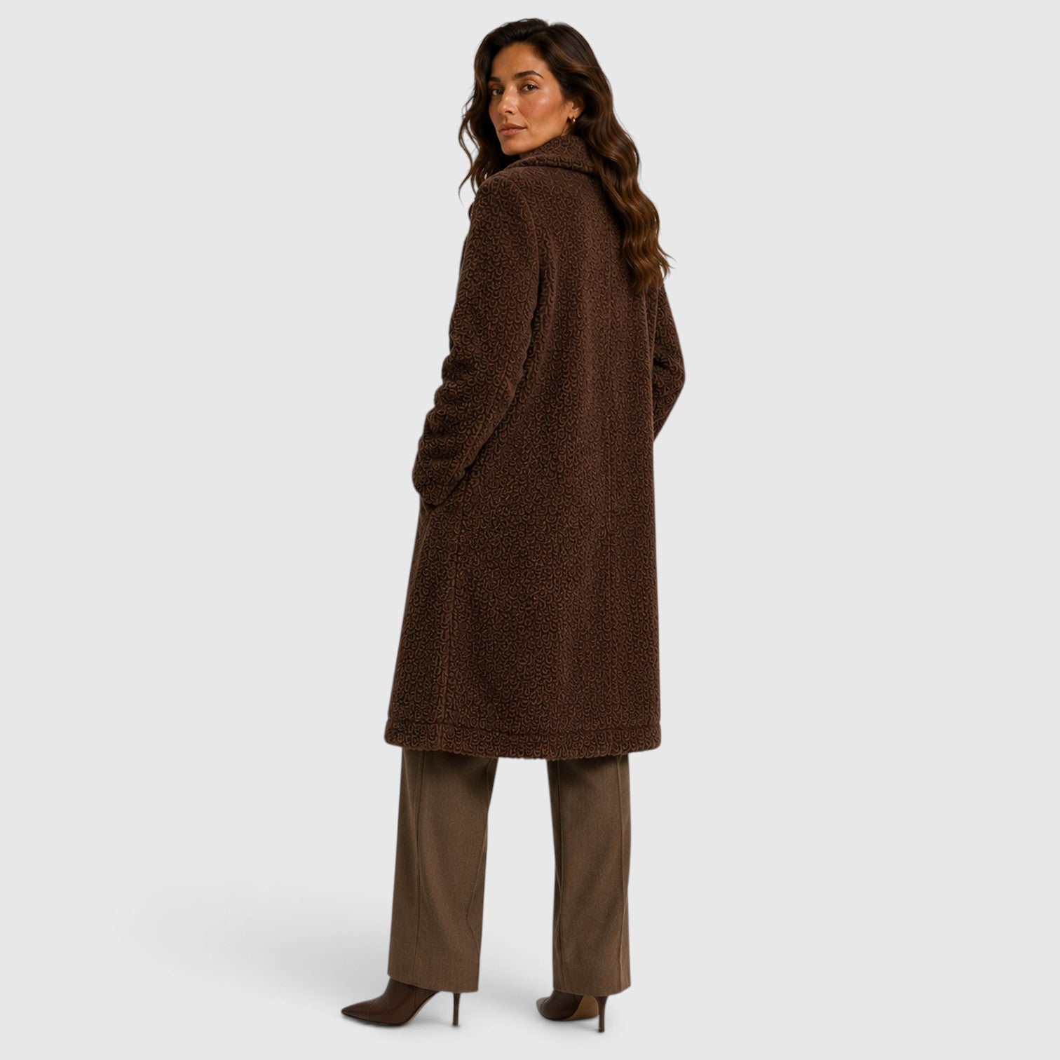 Monvaline | Women’s Long Teddy Fleece Coat – Button Front Borg