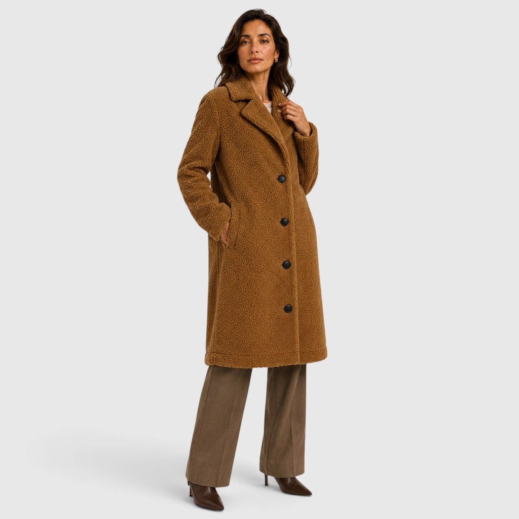 Monvaline | Women’s Long Teddy Fleece Coat – Button Front Borg