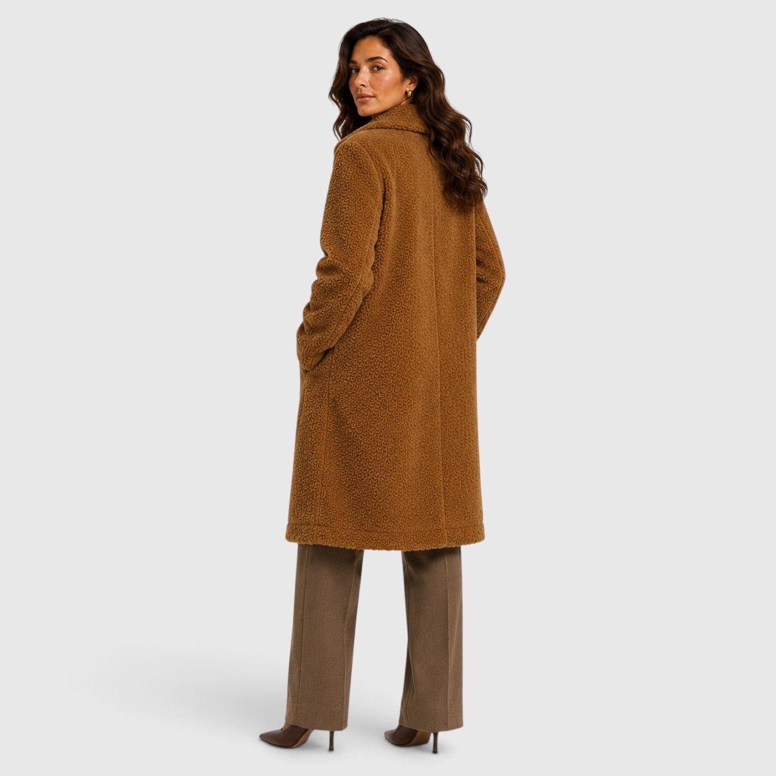Monvaline | Women’s Long Teddy Fleece Coat – Button Front Borg