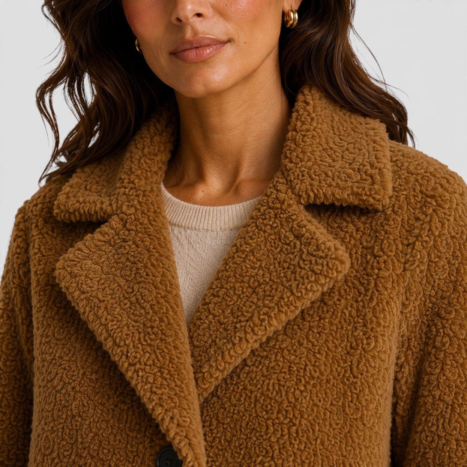 Monvaline | Women’s Long Teddy Fleece Coat – Button Front Borg
