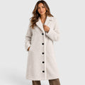 Monvaline | Women’s Long Teddy Fleece Coat – Button Front Borg