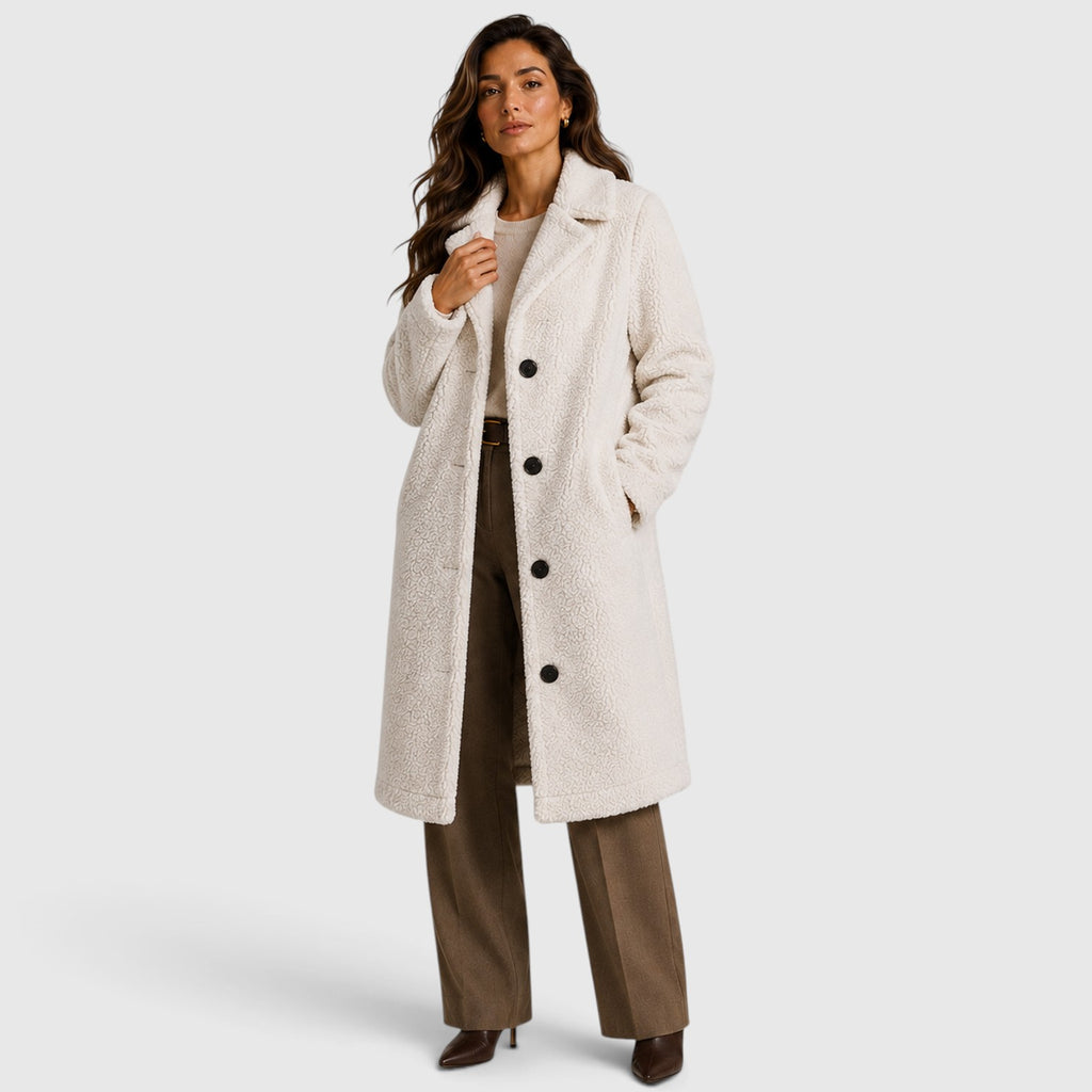 Monvaline | Women’s Long Teddy Fleece Coat – Button Front Borg