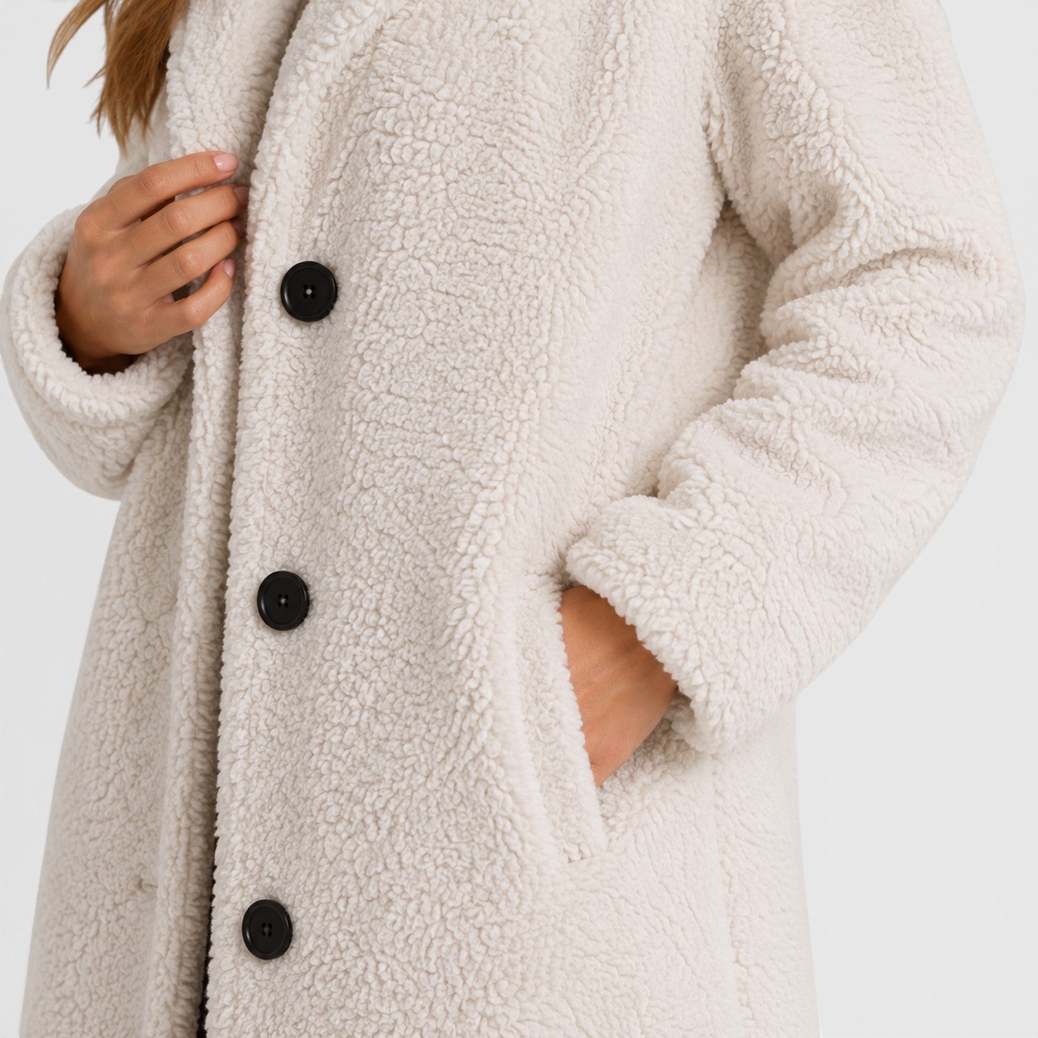 Monvaline | Women’s Long Teddy Fleece Coat – Button Front Borg