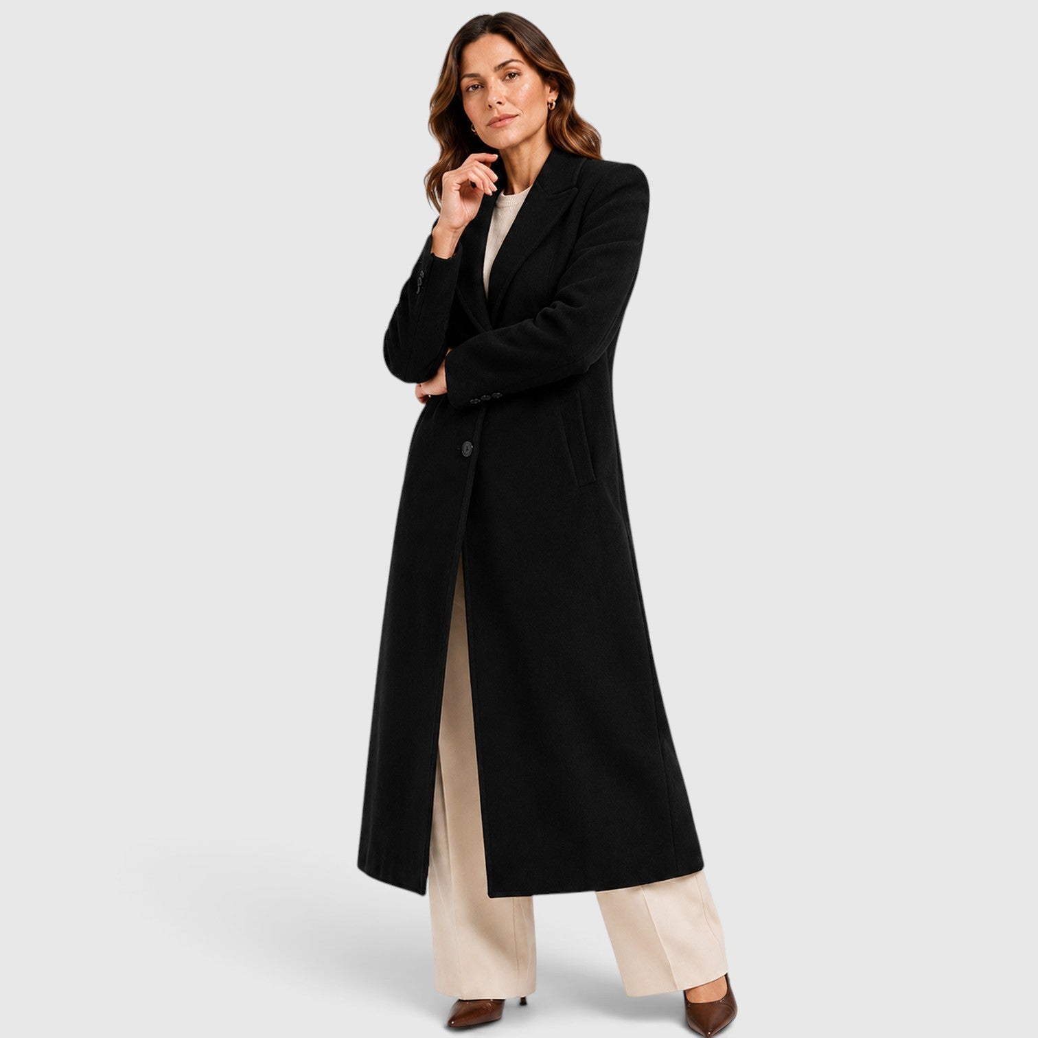 Monvaline | Women’s Loose Fit Long Coat with Lapel Collar for Daily Wear