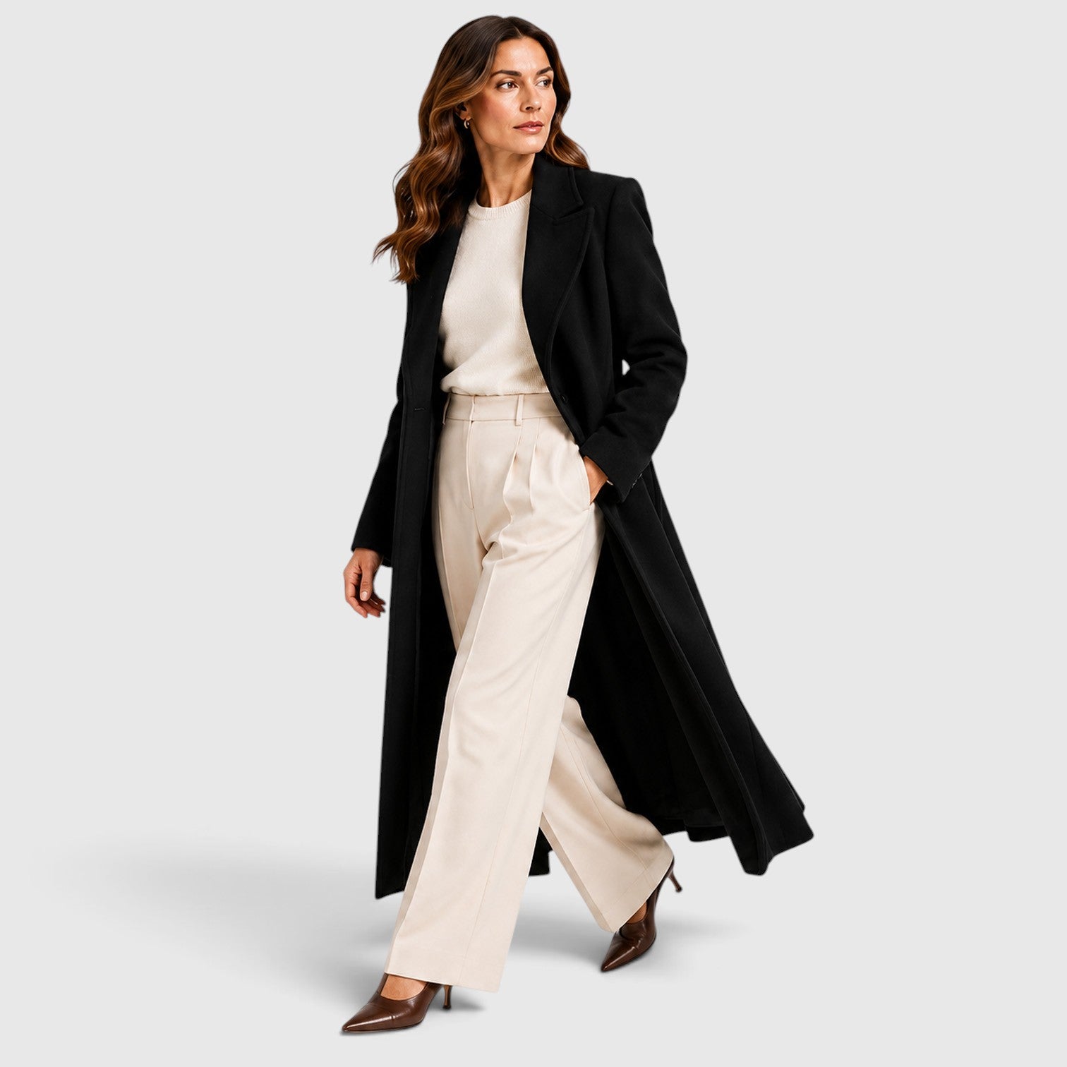 Monvaline | Women’s Loose Fit Long Coat with Lapel Collar for Daily Wear