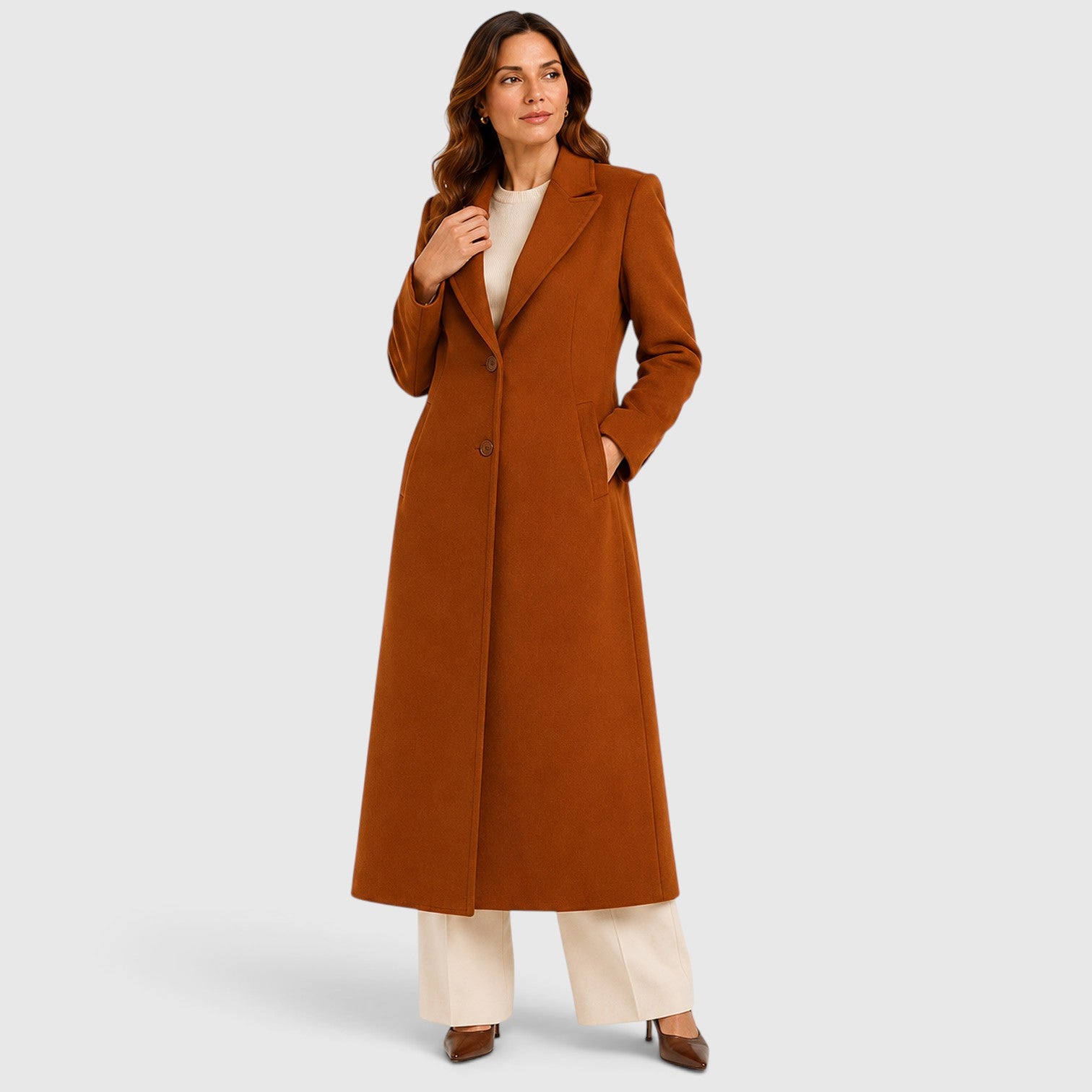 Monvaline | Women’s Loose Fit Long Coat with Lapel Collar for Daily Wear