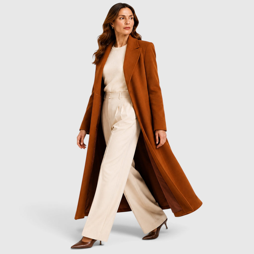 Monvaline | Women’s Loose Fit Long Coat with Lapel Collar for Daily Wear