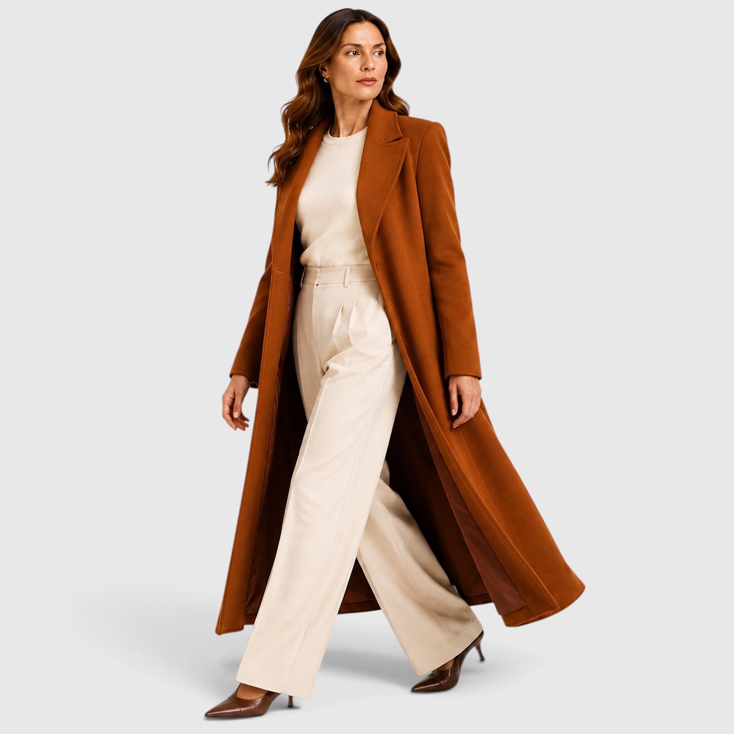 Monvaline | Women’s Loose Fit Long Coat with Lapel Collar for Daily Wear