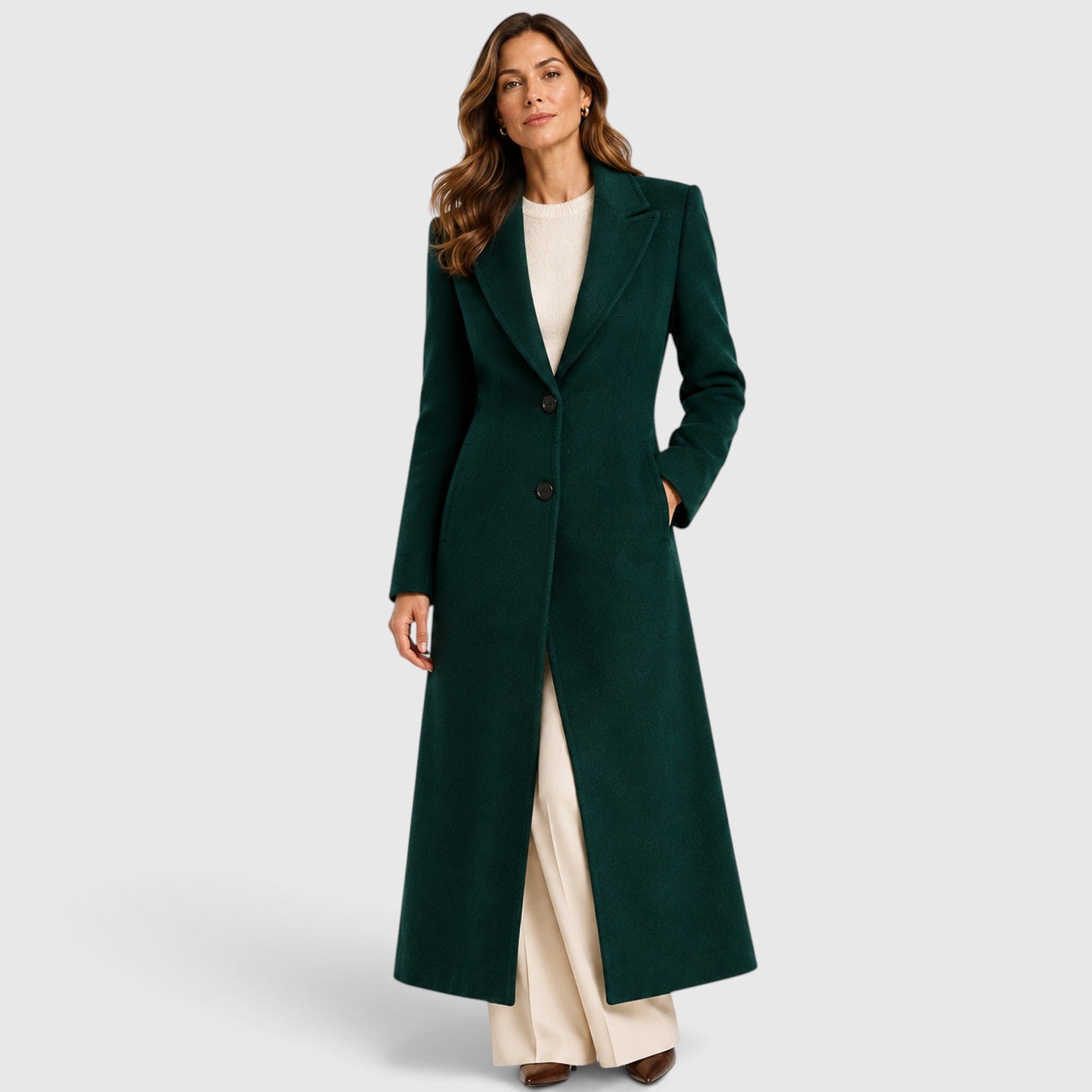 Monvaline | Women’s Loose Fit Long Coat with Lapel Collar for Daily Wear