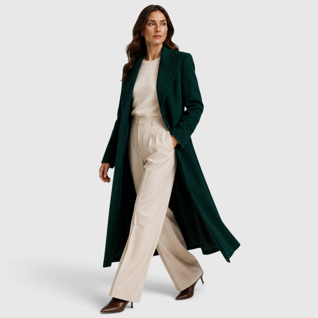 Monvaline | Women’s Loose Fit Long Coat with Lapel Collar for Daily Wear