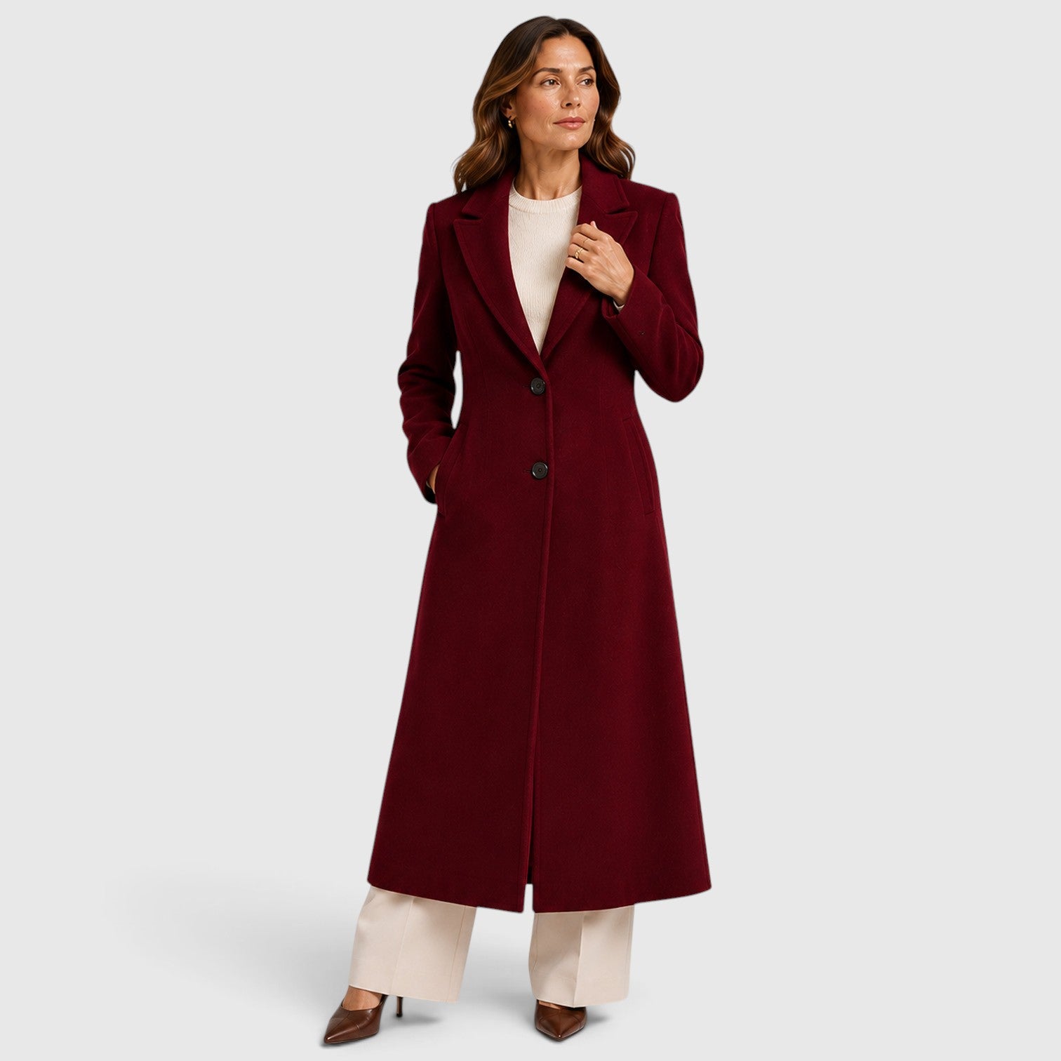 Monvaline | Women’s Loose Fit Long Coat with Lapel Collar for Daily Wear