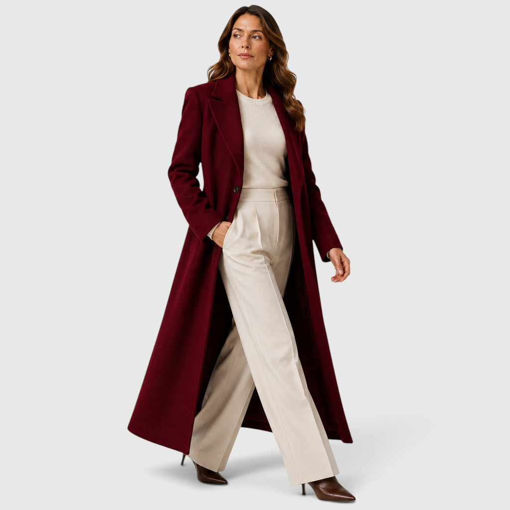 Monvaline | Women’s Loose Fit Long Coat with Lapel Collar for Daily Wear