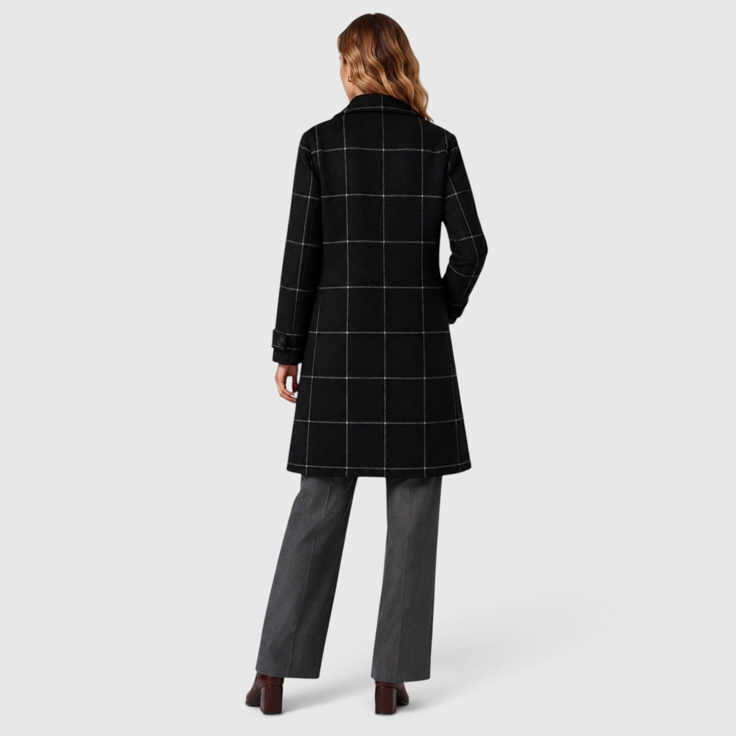 Monvaline | Women’s Mid-Length Plaid Coat with Classic Lapel