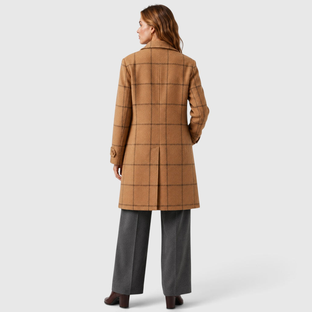 Monvaline | Women’s Mid-Length Plaid Coat with Classic Lapel