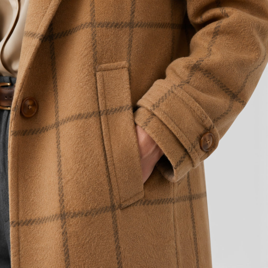Monvaline | Women’s Mid-Length Plaid Coat with Classic Lapel