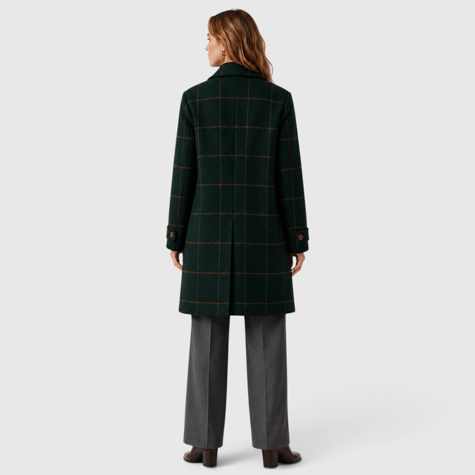 Monvaline | Women’s Mid-Length Plaid Coat with Classic Lapel
