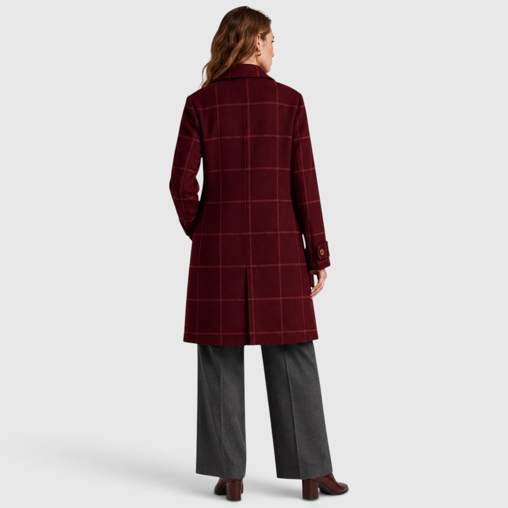 Monvaline | Women’s Mid-Length Plaid Coat with Classic Lapel