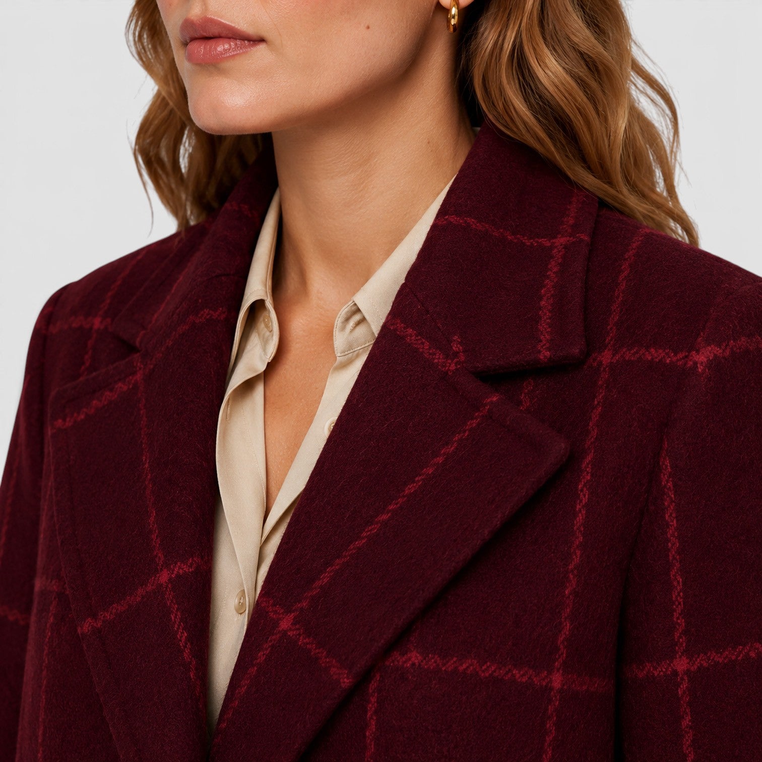 Monvaline | Women’s Mid-Length Plaid Coat with Classic Lapel