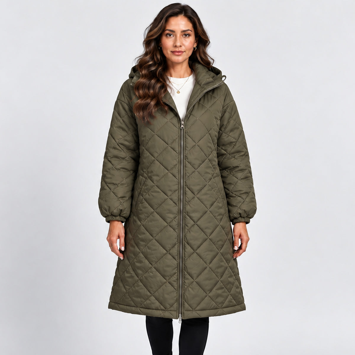 Monvaline | Women’s Mid-Length Winter Coat – Hooded & Quilted