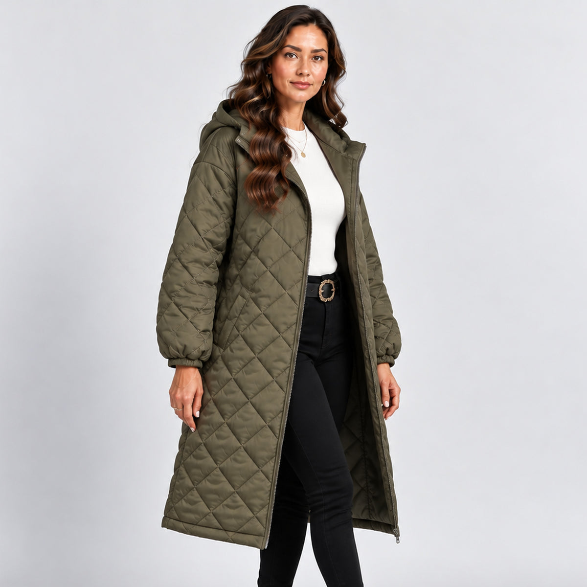 Monvaline | Women’s Mid-Length Winter Coat – Hooded & Quilted