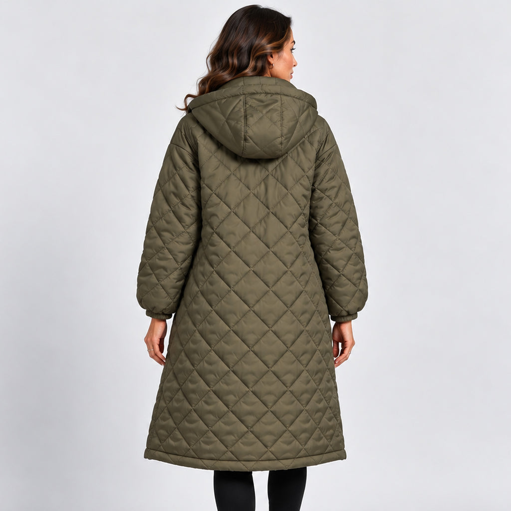 Monvaline | Women’s Mid-Length Winter Coat – Hooded & Quilted