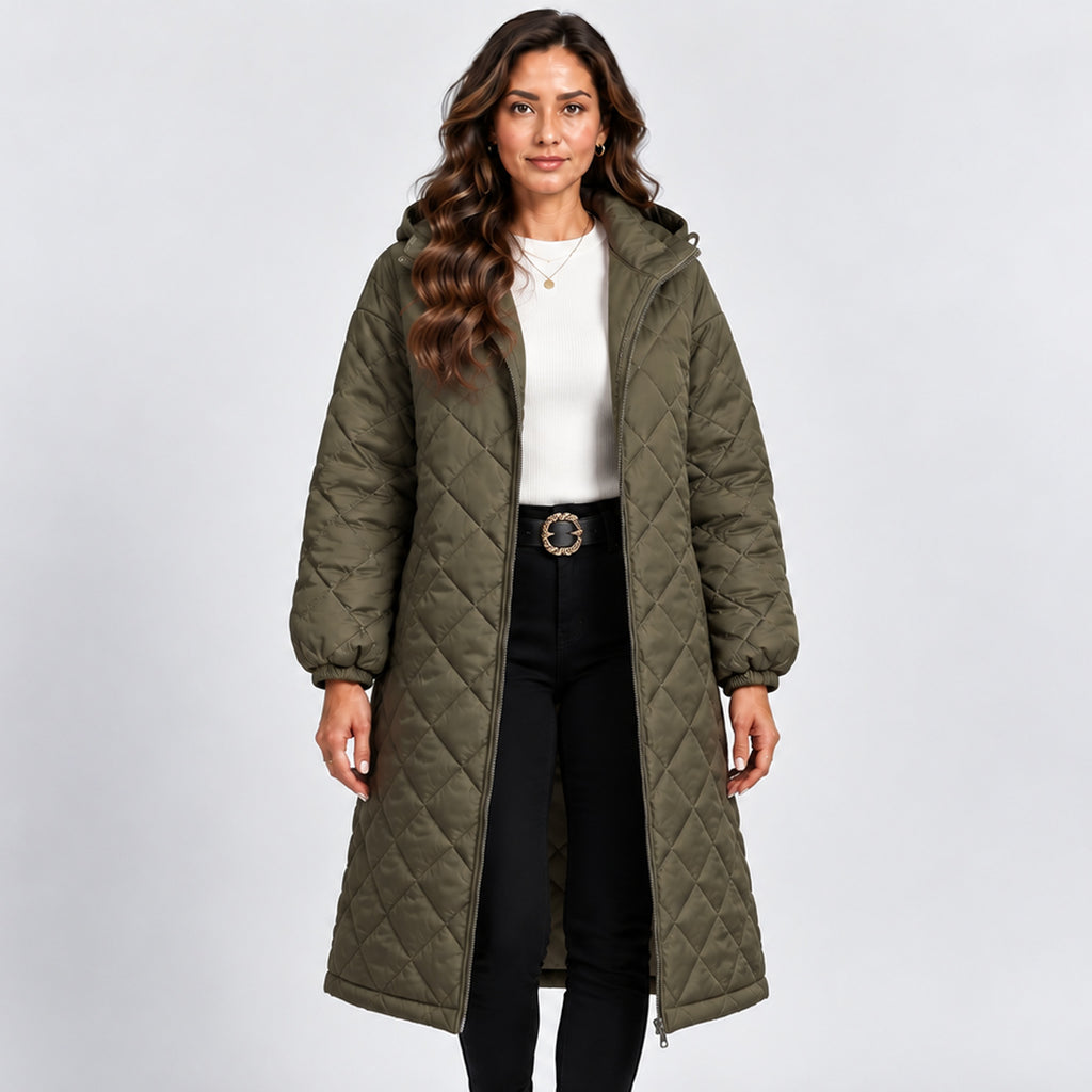 Monvaline | Women’s Mid-Length Winter Coat – Hooded & Quilted