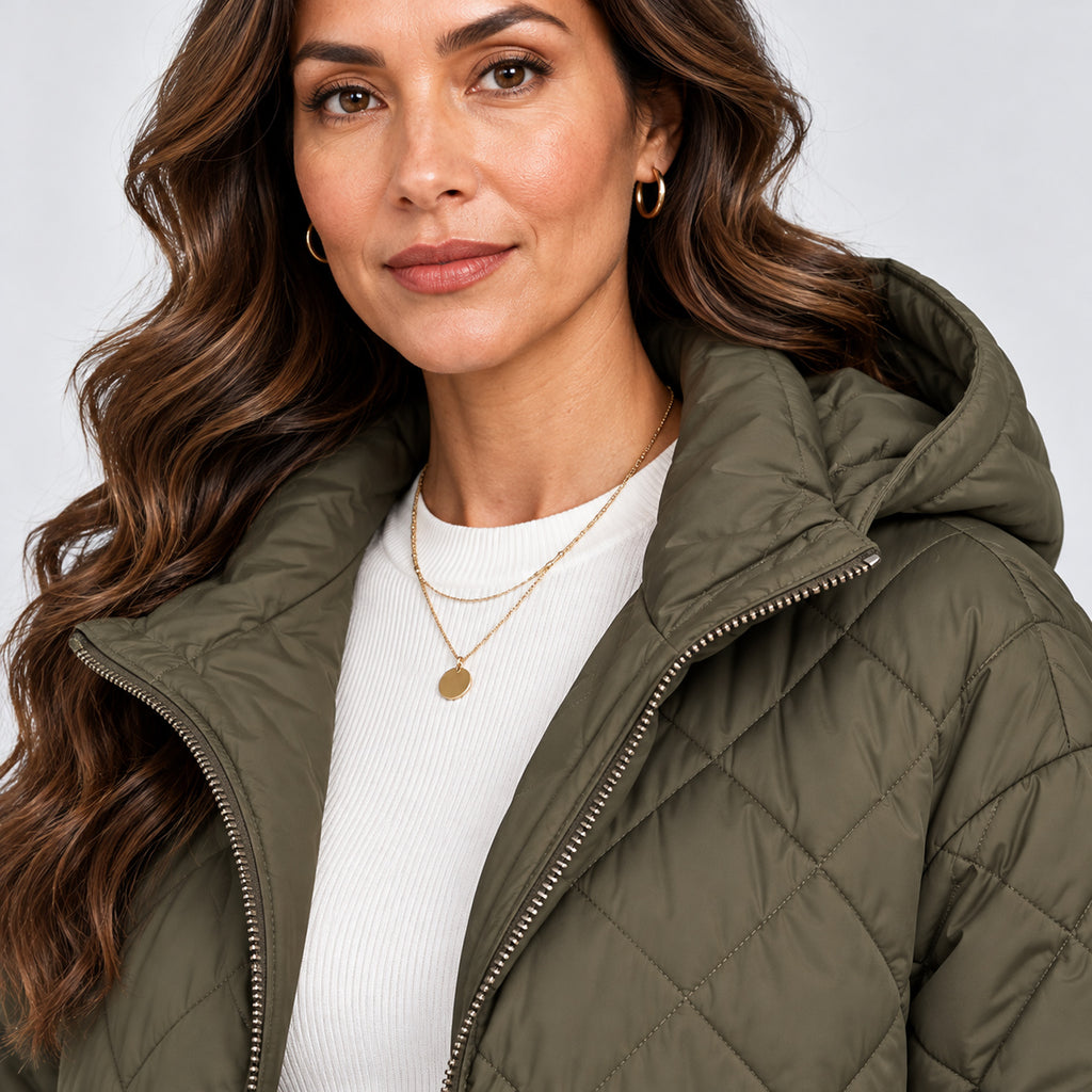 Monvaline | Women’s Mid-Length Winter Coat – Hooded & Quilted