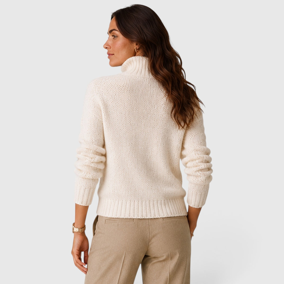 Monvaline | Women’s Oversized Half Zip Knit Sweater – Stand-Up Collar Jumper