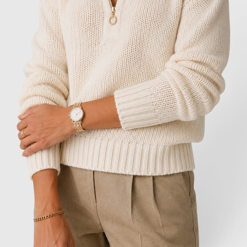 Monvaline | Women’s Oversized Half Zip Knit Sweater – Stand-Up Collar Jumper