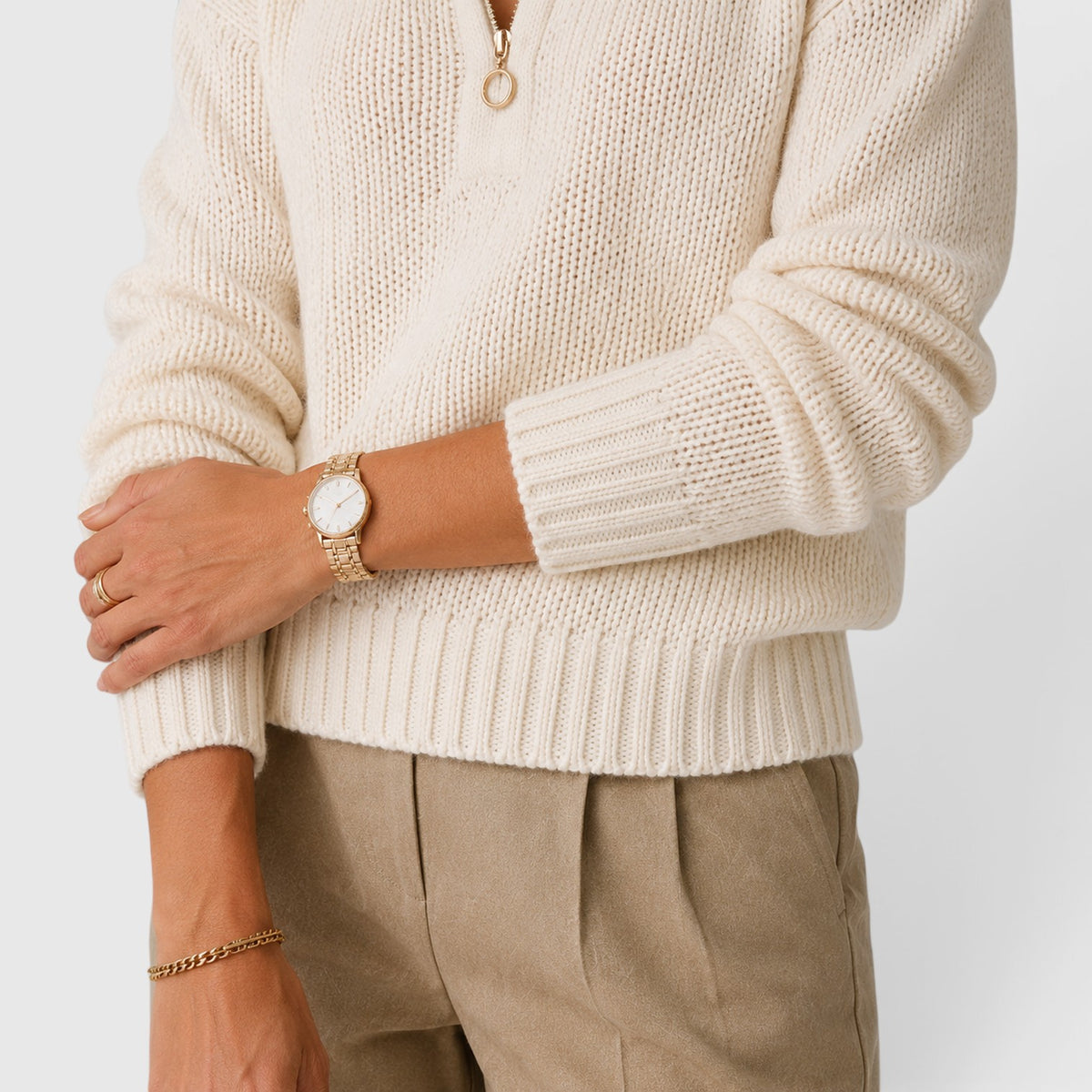 Monvaline | Women’s Oversized Half Zip Knit Sweater – Stand-Up Collar Jumper