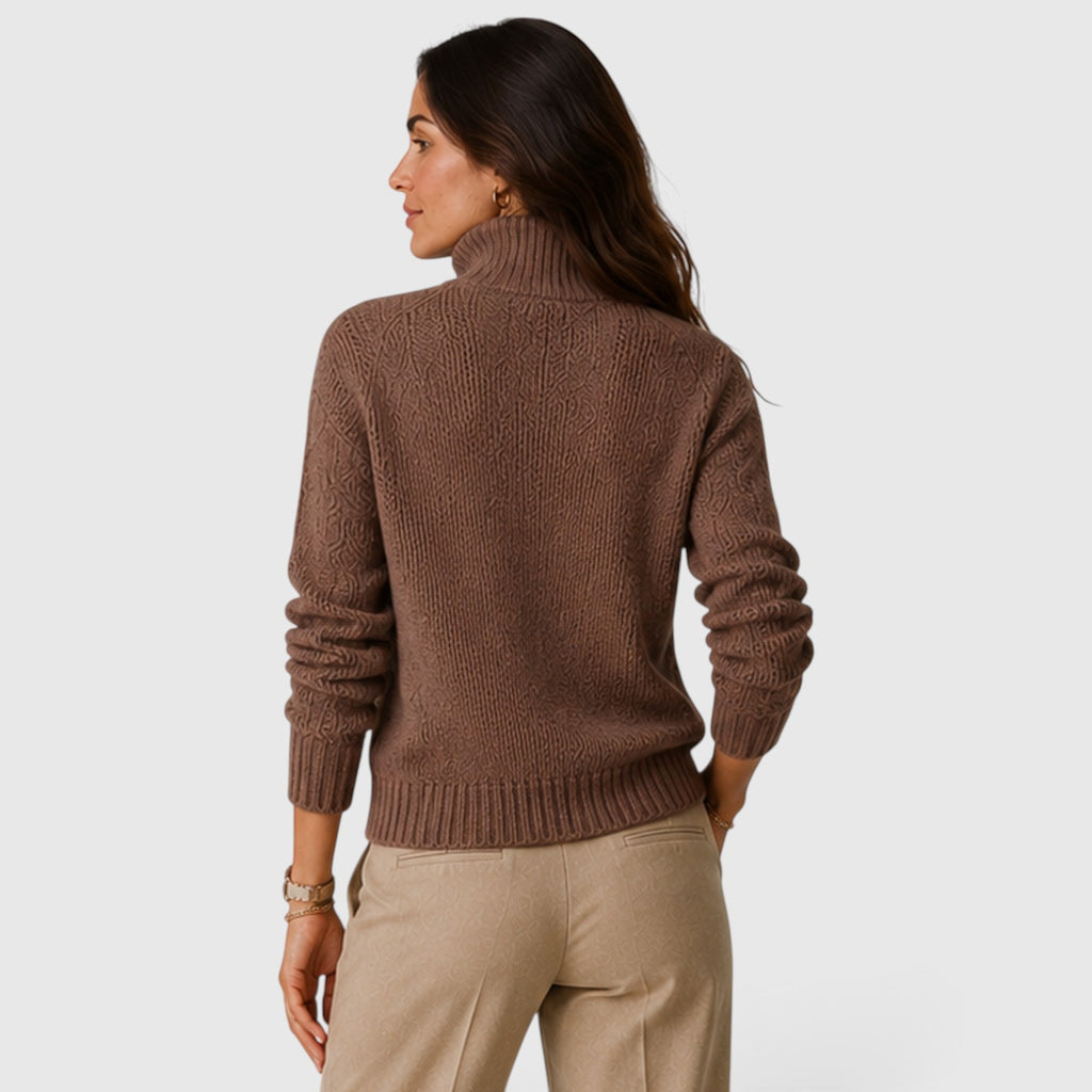 Monvaline | Women’s Oversized Half Zip Knit Sweater – Stand-Up Collar Jumper