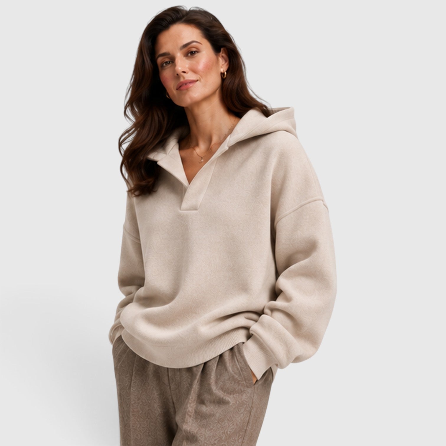 Monvaline | Women’s Oversized Open Neck Pullover Hoodie