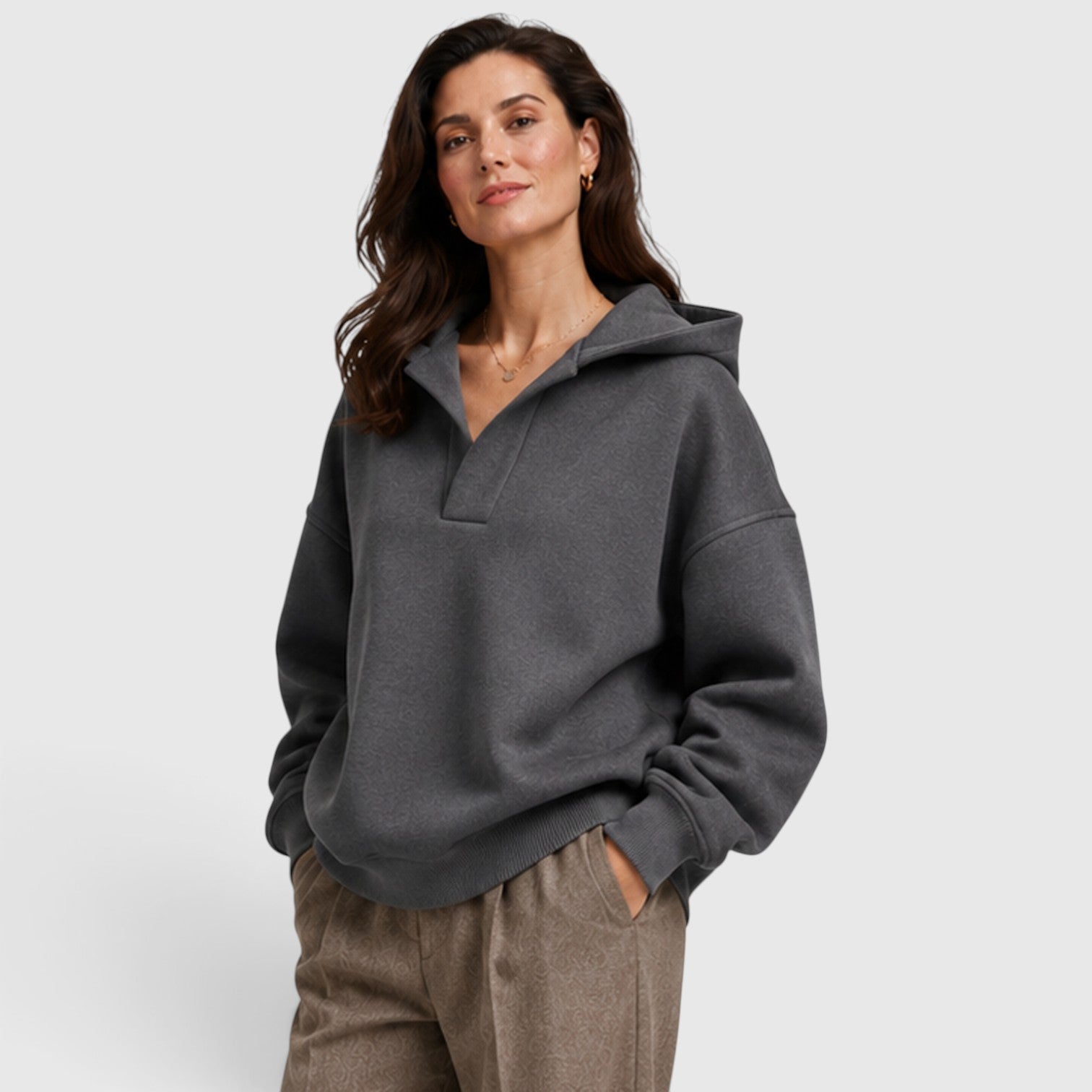 Monvaline | Women’s Oversized Open Neck Pullover Hoodie