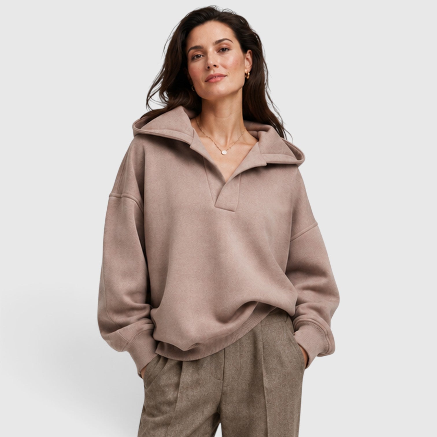 Monvaline | Women’s Oversized Open Neck Pullover Hoodie