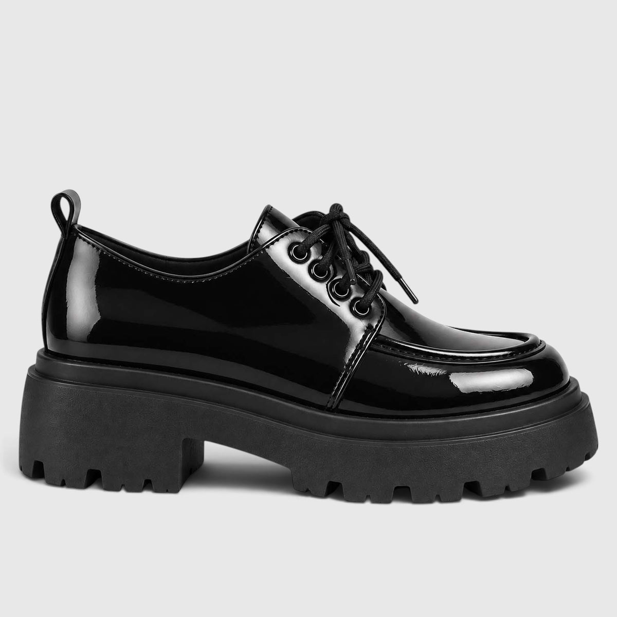 Monvaline | Women’s Patent Platform Loafers – Lace-Up Lug Sole Shoes