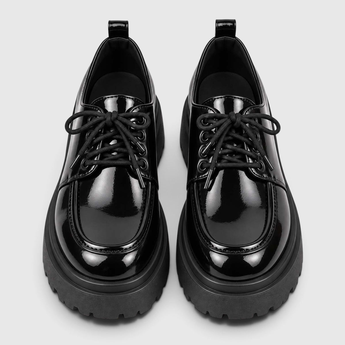 Monvaline | Women’s Patent Platform Loafers – Lace-Up Lug Sole Shoes