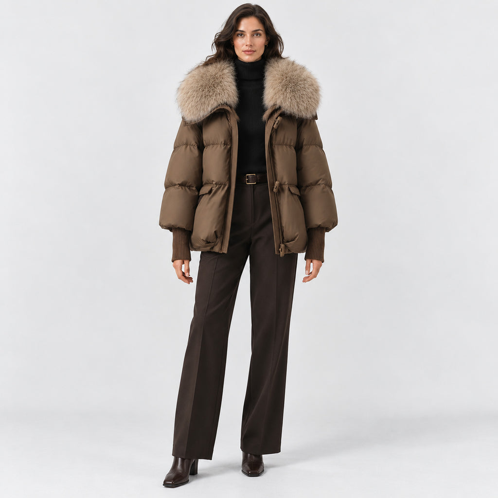 Monvaline | Women’s Puffer Jacket with Faux Fur Collar – Winter Coat