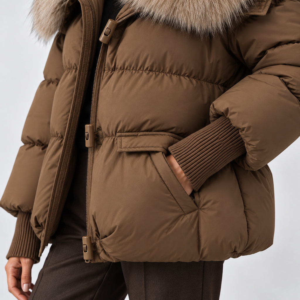 Monvaline | Women’s Puffer Jacket with Faux Fur Collar – Winter Coat