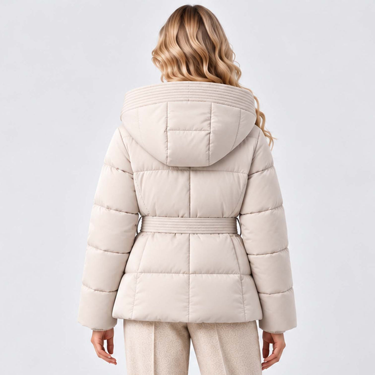 Monvaline | Women’s Puffer Jacket with Hood and Belt - Winter Coat
